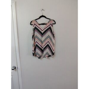 Maurices Womens Sleeveless V-Neck Chevron Zig Zag Blouse Pink Burgundy Black S